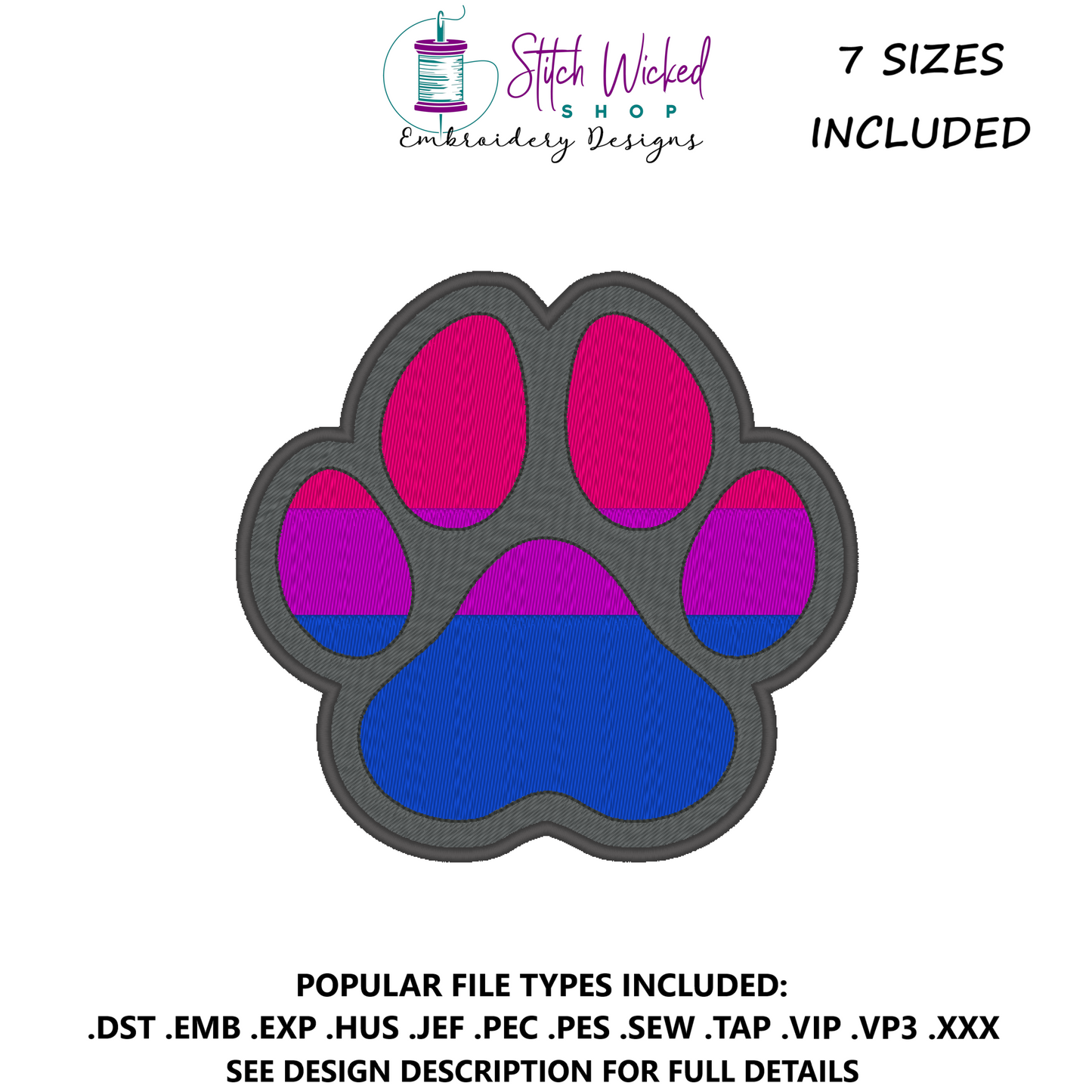 Bisexual Pride Flag Paw Print Machine Embroidery Design, Pride Flag Embroidery Design, LGBTQ Embroidery Design, Flag Embroidery, 7 Sizes