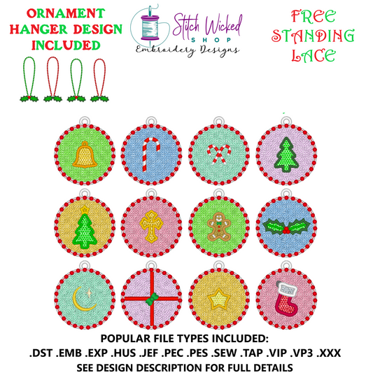 Free Standing Lace Christmas Ornaments With Holly Berry Hanger Design Bundle, Machine Embroidery Designs