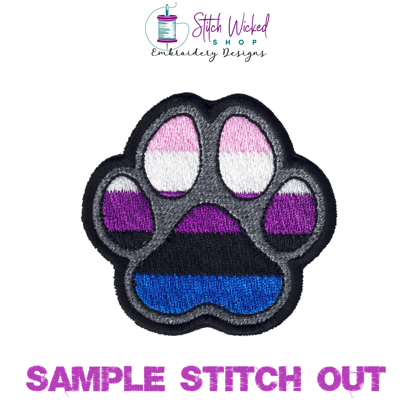 Genderfluid Pride Flag Paw Print Machine Embroidery Design, Pride Flag Embroidery Design, LGBTQ Embroidery Design, Flag Embroidery, 7 Sizes