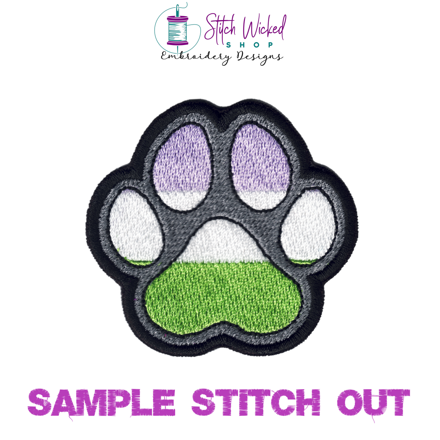 Genderqueer Pride Flag Paw Print Machine Embroidery Design, Pride Flag Embroidery Design, LGBTQ Embroidery Design, Flag Embroidery, 7 Sizes