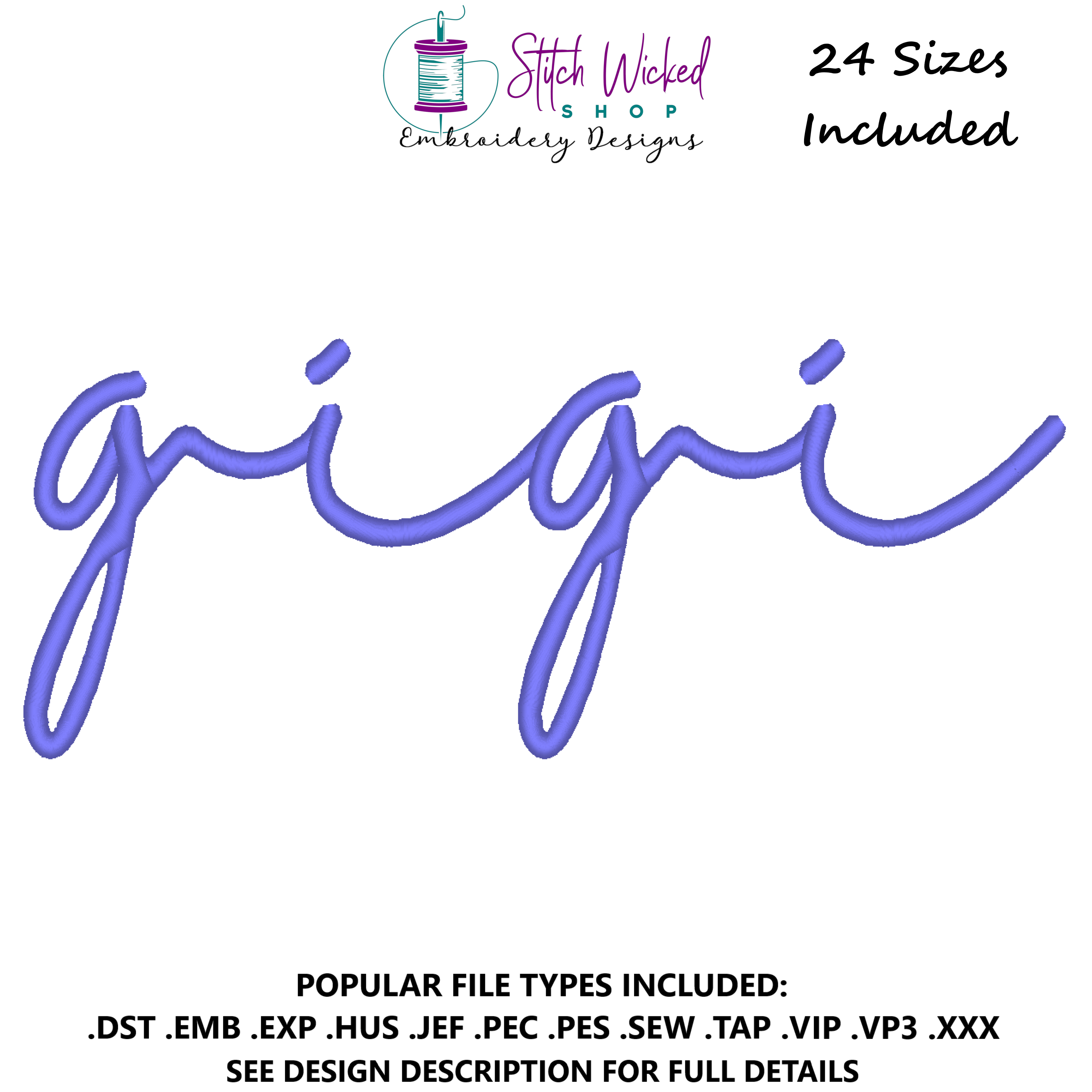 Gigi Embroidery Design, Gigi Script Embroidery File, Gigi Sweatshirt M ...