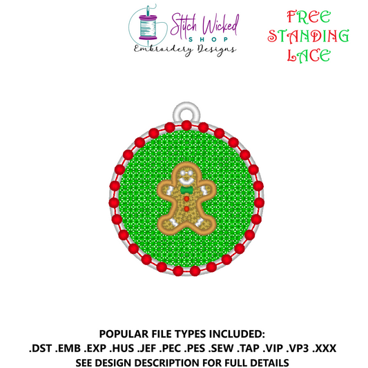 Gingerbread Man Free Standing Lace Ornament Machine Embroidery Design