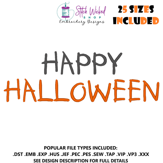 Happy Halloween Text Embroidery Design