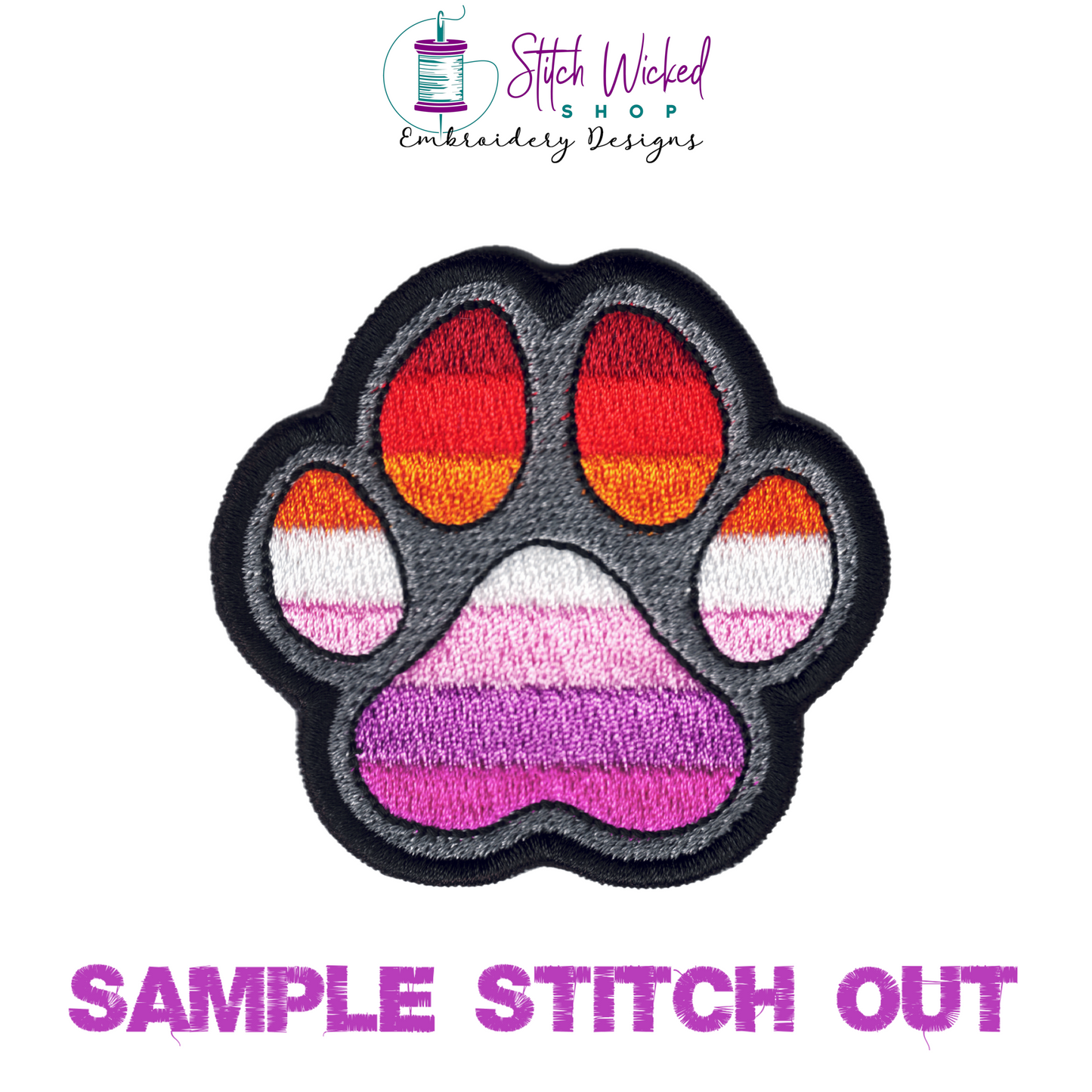 Lesbian Pride Flag Paw Print Machine Embroidery Design, Pride Flag Embroidery Design, LGBTQ Embroidery Design, Flag Embroidery, 7 Sizes