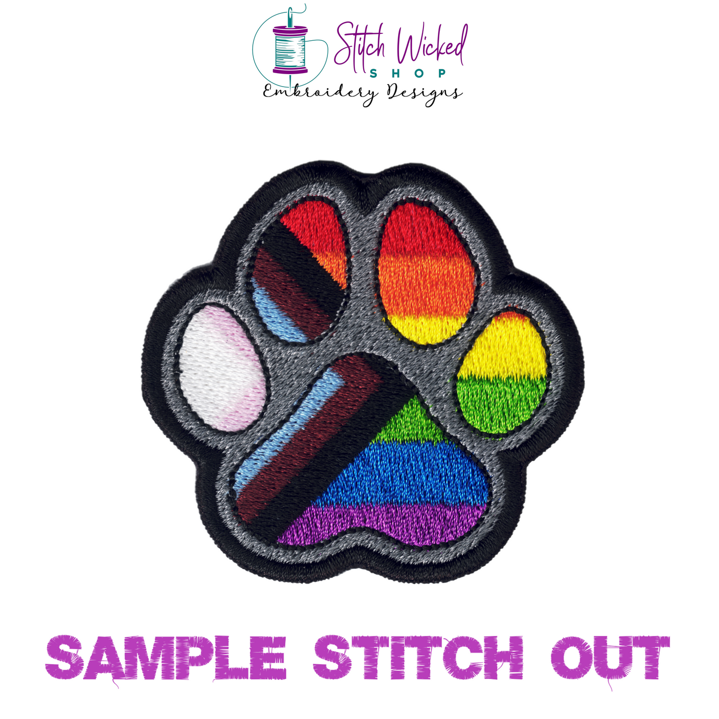 Progress Pride Flag Paw Print Machine Embroidery Design, Horizontal Pride Flag Embroidery Design, LGBTQ Embroidery Design, 7 Sizes