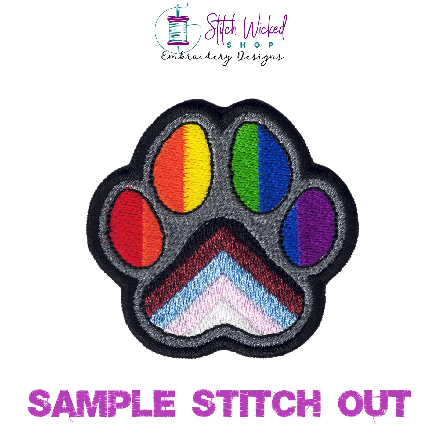 Progress Pride Flag Paw Print Machine Embroidery Design, Vertical Pride Flag Embroidery Design, LGBTQ Embroidery Design, 7 Sizes