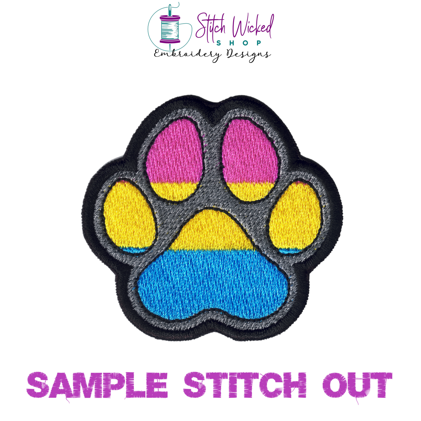 Pansexual Pride Flag Paw Print Machine Embroidery Design, Pride Flag Embroidery Design, LGBTQ Embroidery Design, Flag Embroidery, 7 Sizes