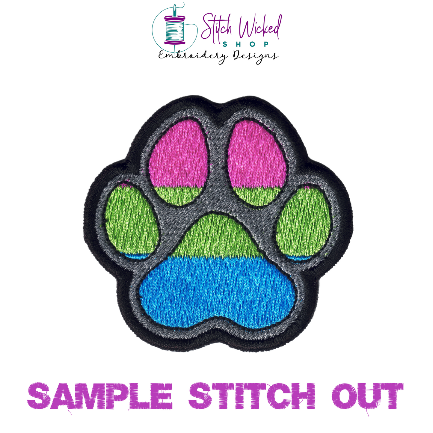 Polysexual Pride Flag Paw Print Machine Embroidery Design, Pride Flag Embroidery Design, LGBTQ Embroidery Design, Flag Embroidery, 7 Sizes