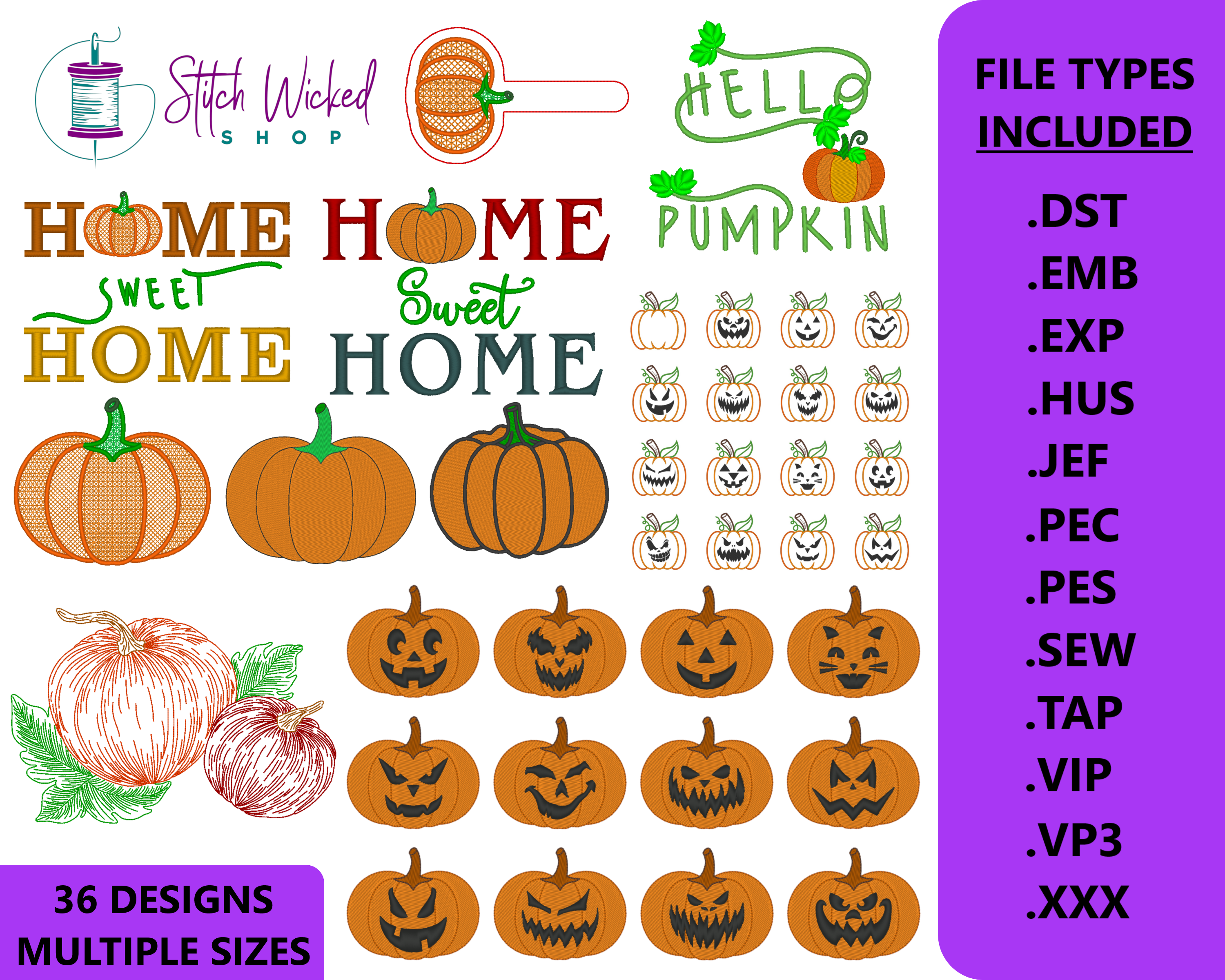 Pumpkin Sketch Machine Embroidery Design 