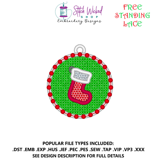 Free Standing Lace Christmas Stocking Ornament Machine Embroidery Design