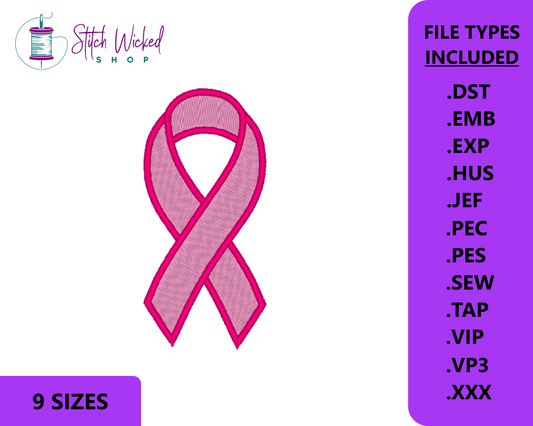 Awareness Ribbon Machine Embroidery Design, Digital Download, 9 Sizes Included - Stitch Wicked Shop