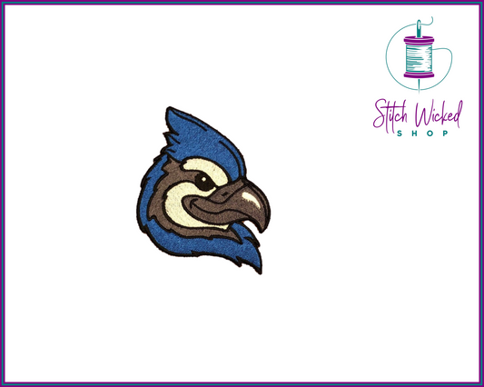 Blue Jay Head, Fully Embroidered Patch - Stitch Wicked Shop