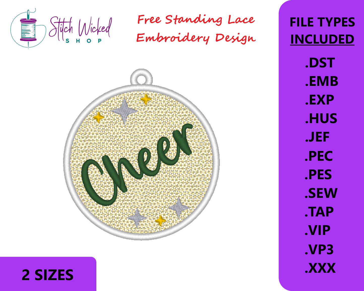 Free Standing Lace Christmas Ball Ornament Machine Embroidery Design - FSL Cheer, 2 Sizes