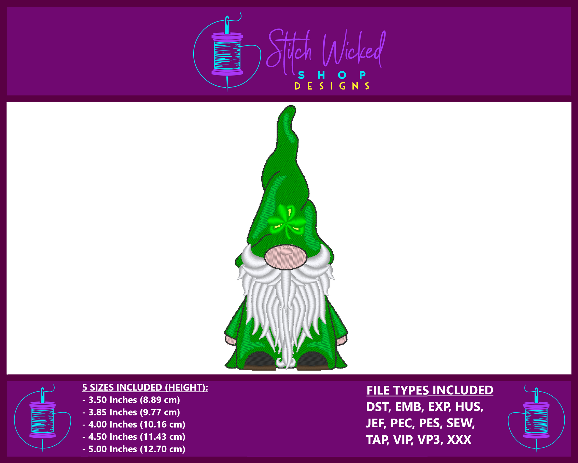 Gnome Machine Embroidery Design, St. Patrick's Day Gnome Embroidery Pattern, Gnome with Clover Hat, Gnome Pattern, Gnome Design, Gnome DIY - Stitch Wicked Shop