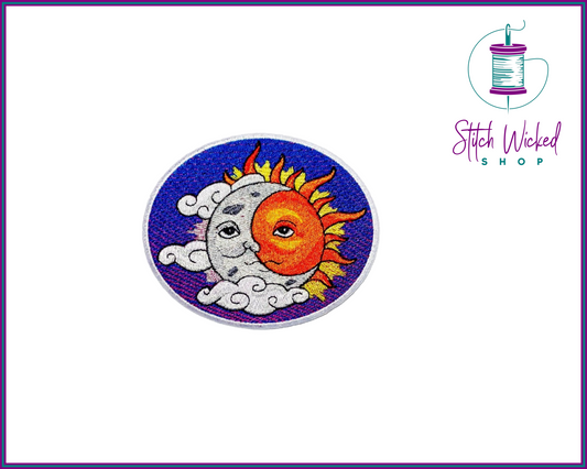 Celestial Sun and Moon, Fully Embroidered Patch - Stitch Wicked Shop