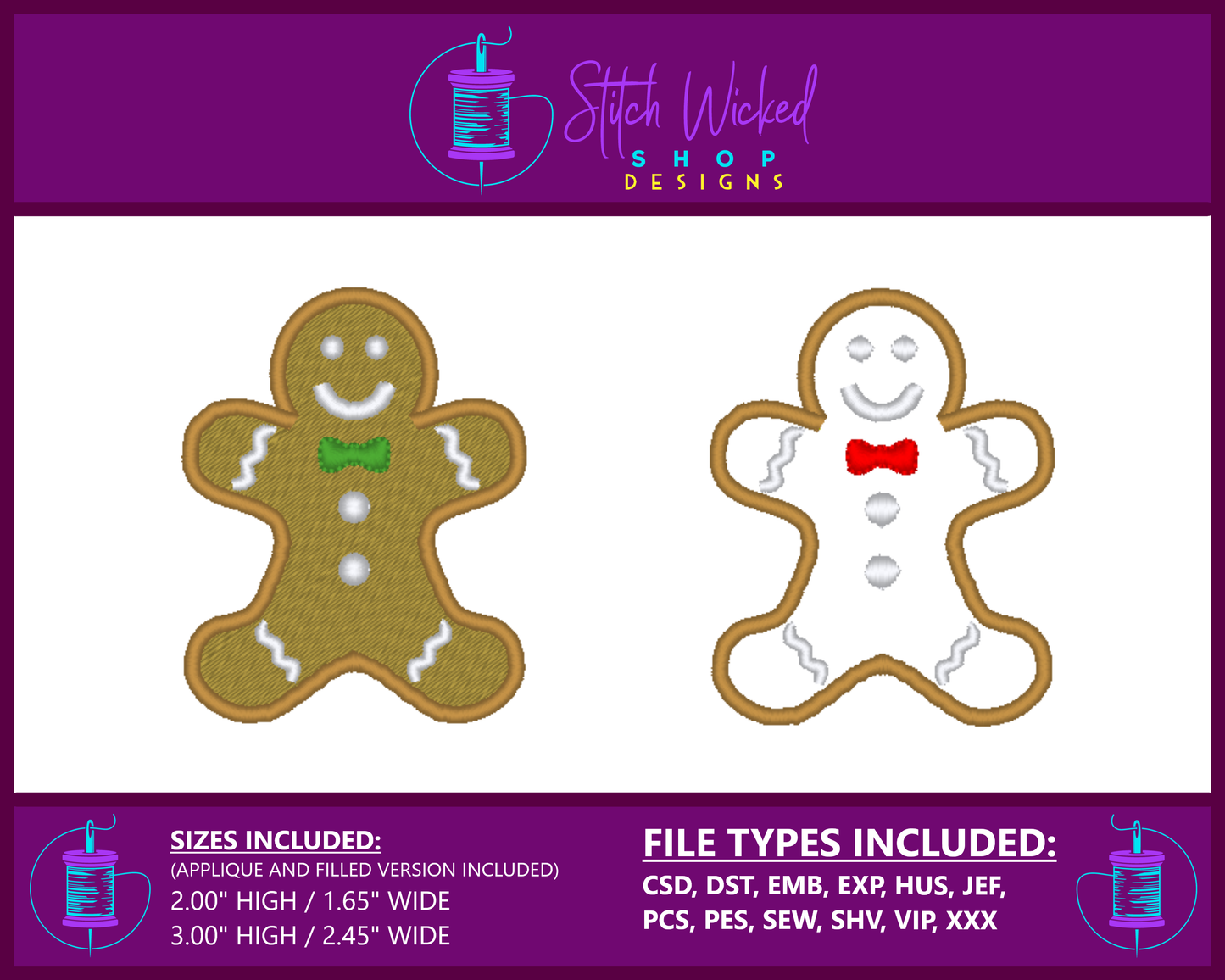 Gingerbread Man Machine Embroidery Design, Small Applique and Filled, Digital Download - Stitch Wicked Shop