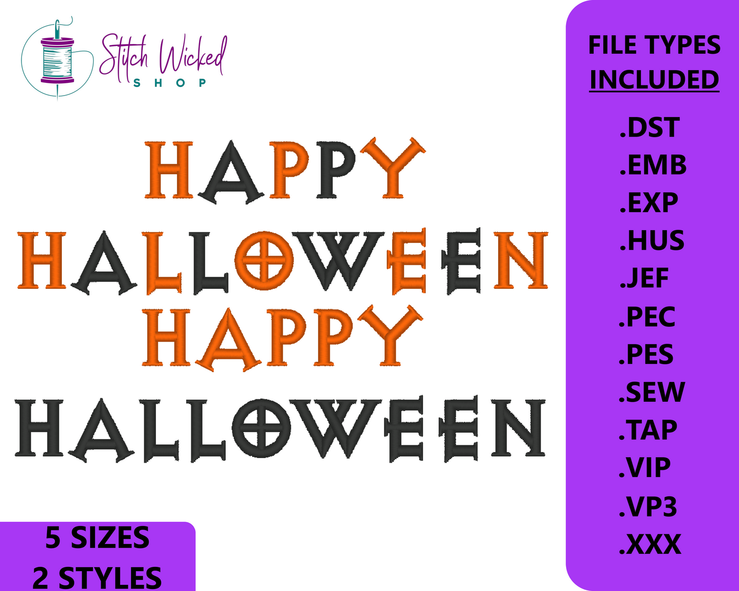 Happy Halloween Text, Machine Embroidery Design, Happy Halloween Embroidery Font Design. Happy Halloween Embroidery Pattern. Halloween Text - Stitch Wicked Shop