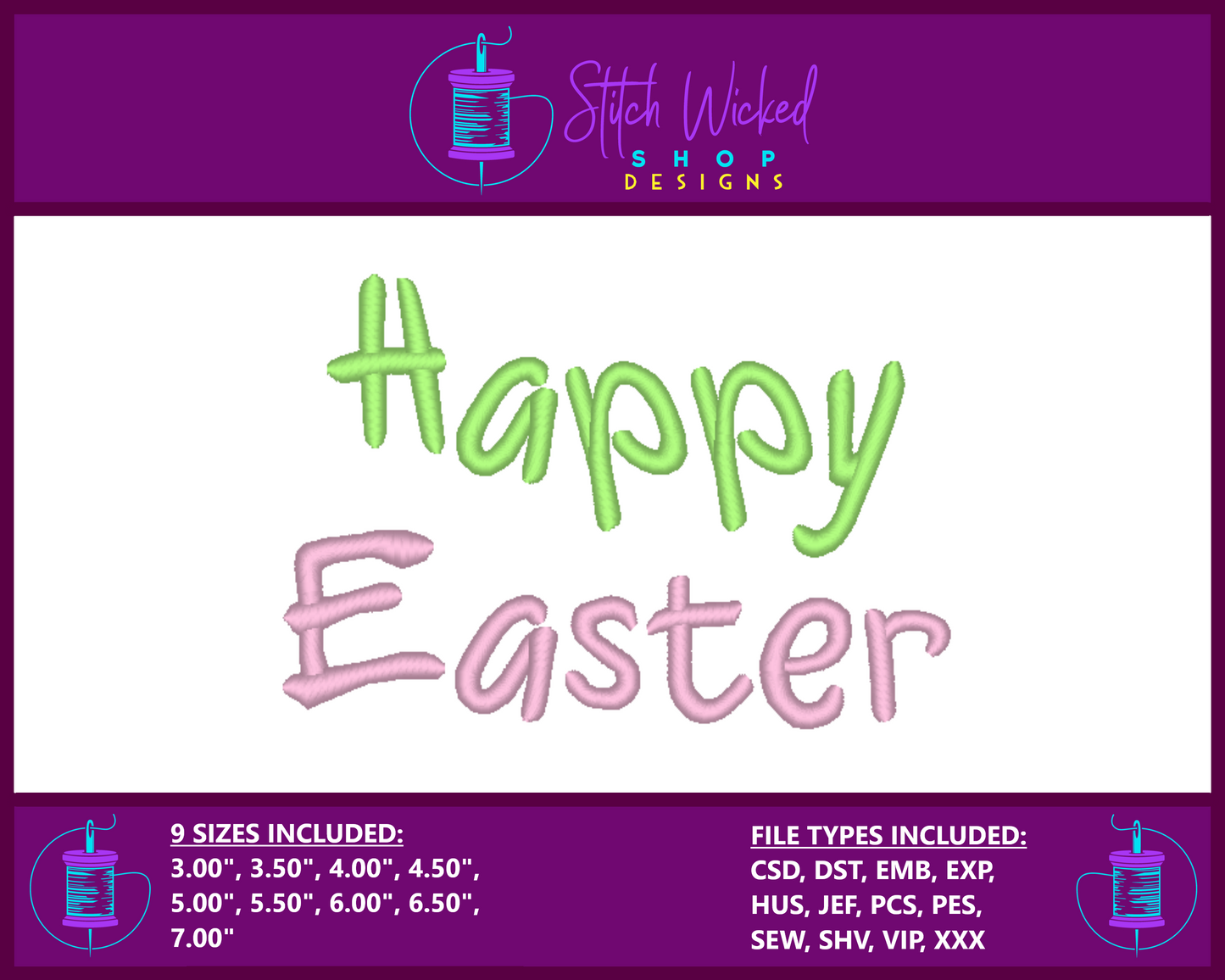 Happy Easter Text Machine Embroidery Design, Digital Download - Stitch Wicked Shop