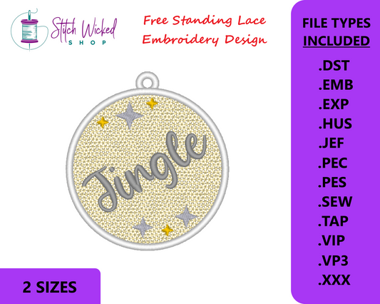 Free Standing Lace Christmas Ball Ornament Machine Embroidery Design - FSL Jingle, 2 Sizes