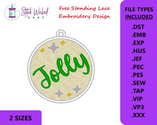 Free Standing Lace Christmas Ball Ornament Machine Embroidery Design - FSL Jolly, 2 Sizes