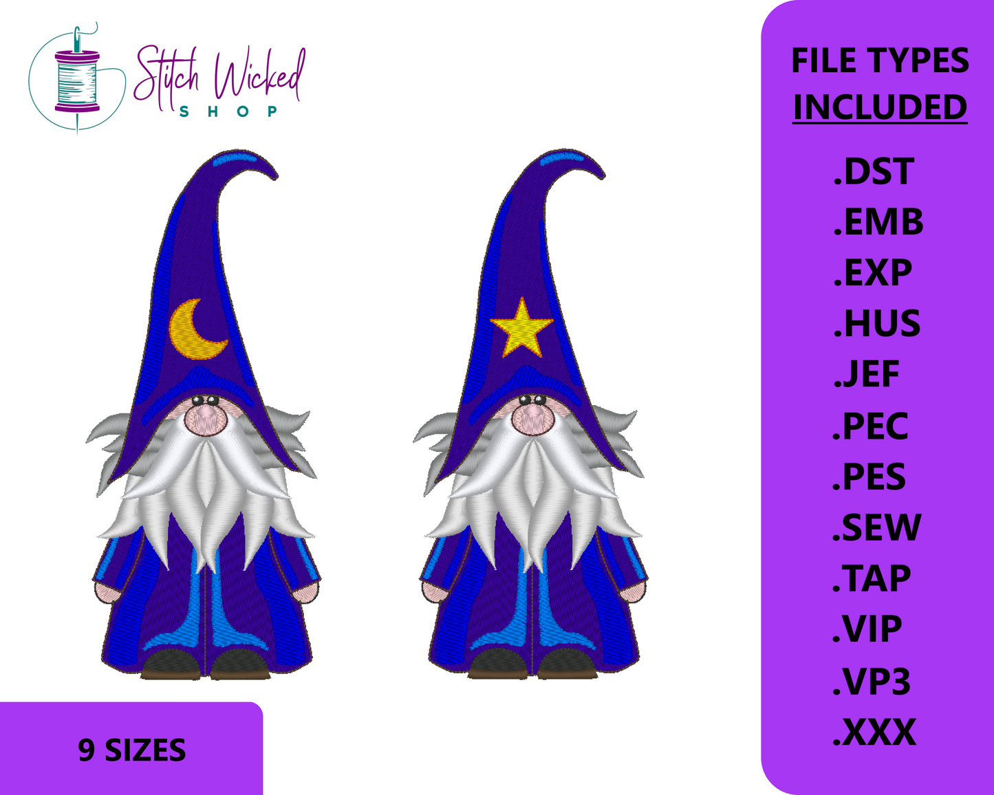 Celestial Hat Gnome Machine Embroidery Design Set, Moon and Star Gnome Embroidery Pattern, Gnome with Hat, Gnome Embroidery Design