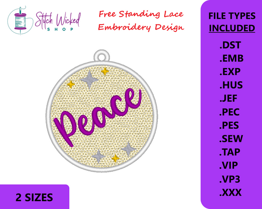 Free Standing Lace Christmas Ball Ornament Machine Embroidery Design - FSL Peace, 2 Sizes