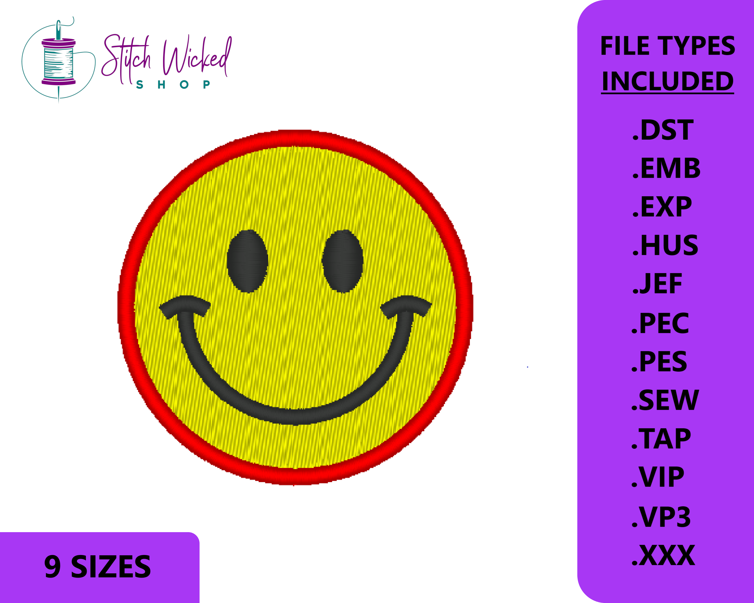 Retro Happy Face Embroidery Design, Digital Download, 9 Sizes Included ...