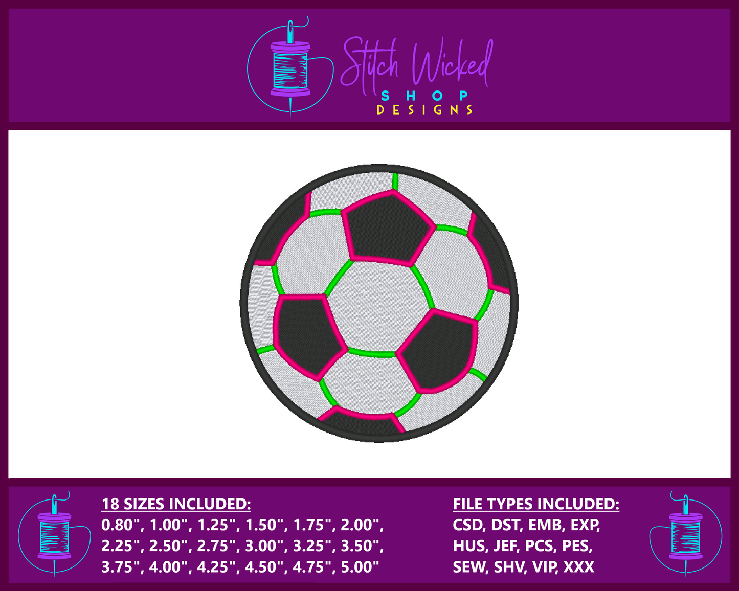 Soccer Ball Machine Embroidery Design, Mini Soccer Ball Design. 18 Sizes Included - Stitch Wicked Shop