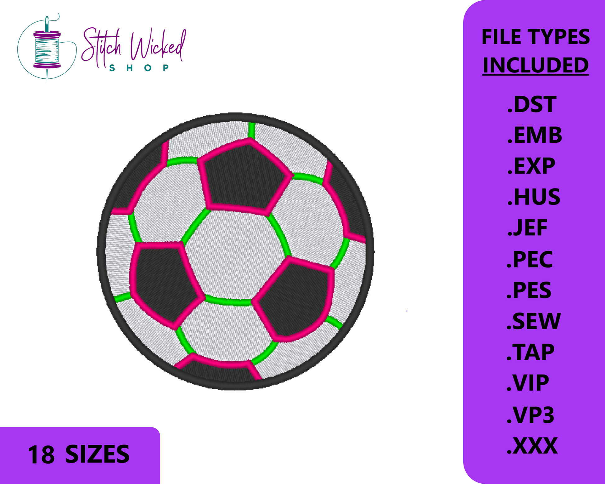 Soccer Ball Machine Embroidery Design, Mini Soccer Ball Design. 18 Sizes Included - Stitch Wicked Shop