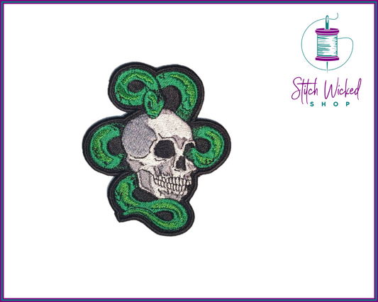 Skull Snake, Fully Embroidered Patch - Stitch Wicked Shop