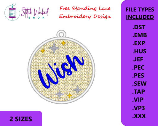 Free Standing Lace Christmas Ball Ornament Machine Embroidery Design - FSL Wish, 2 Sizes