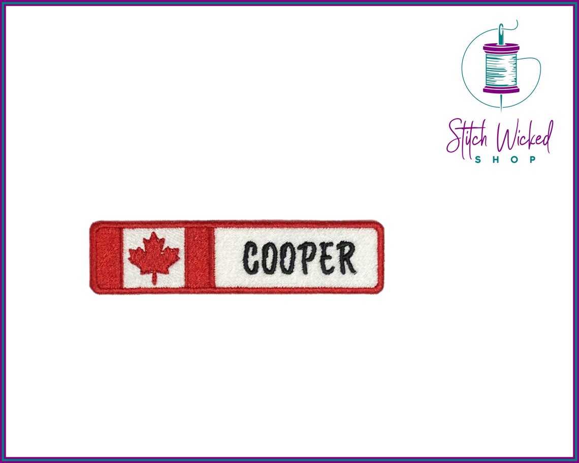 Custom Name Tag With Canada Flag, Fully Embroidered Name Tag Patches - Stitch Wicked Shop